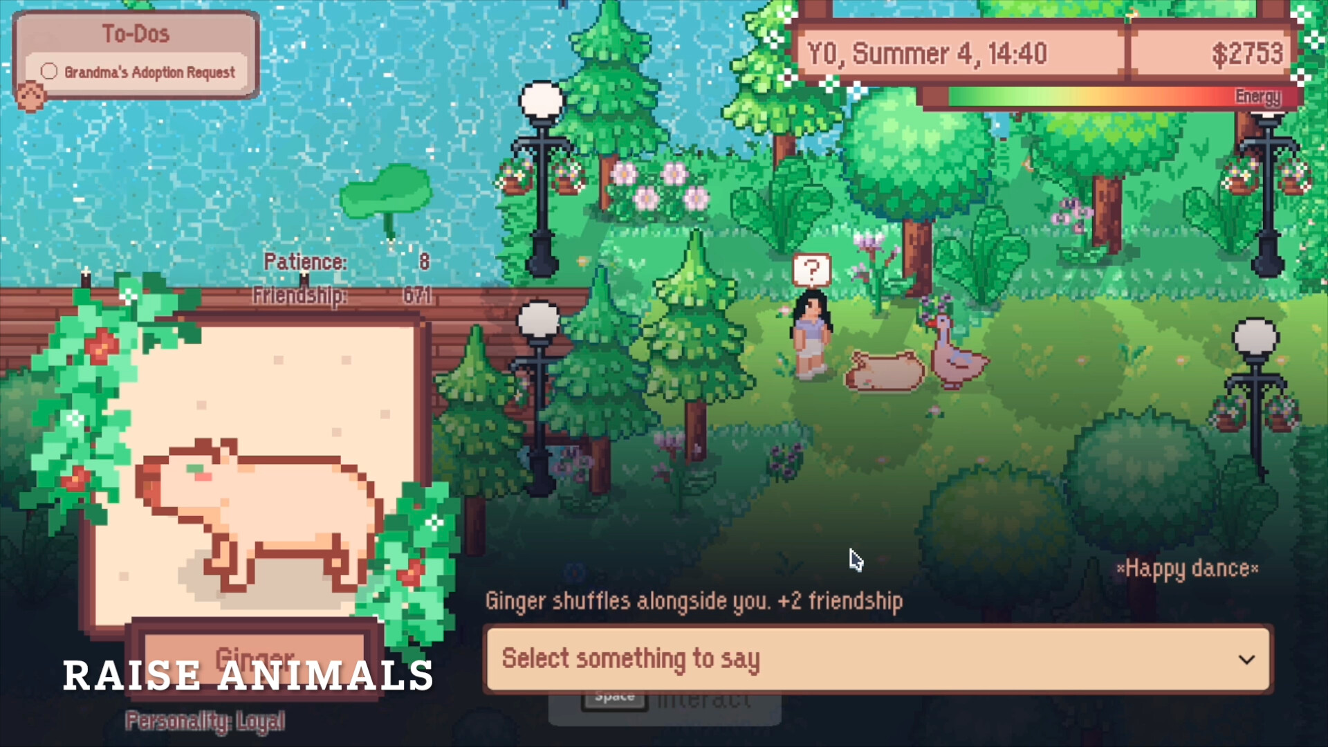 Doing a happy dance with Ginger the capybara in the park