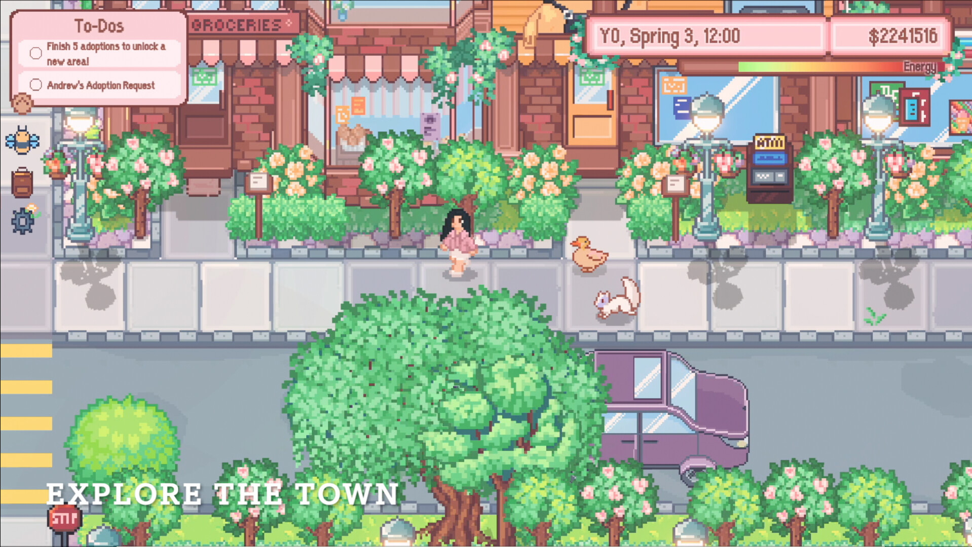 Strolling downtown with a duck and squirrel